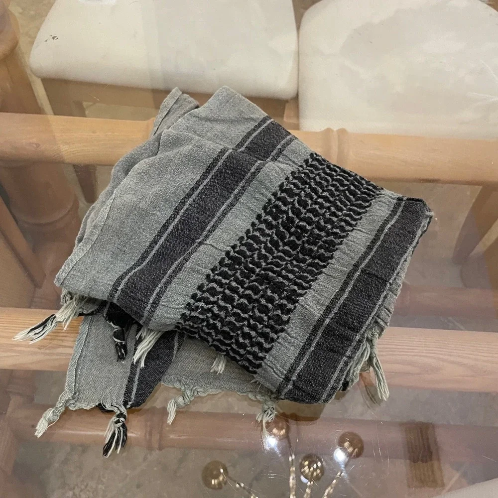 Grey and Black Shemagh Keffiyeh Desert Scarf Tactical Cotton Head Wrap 37x37